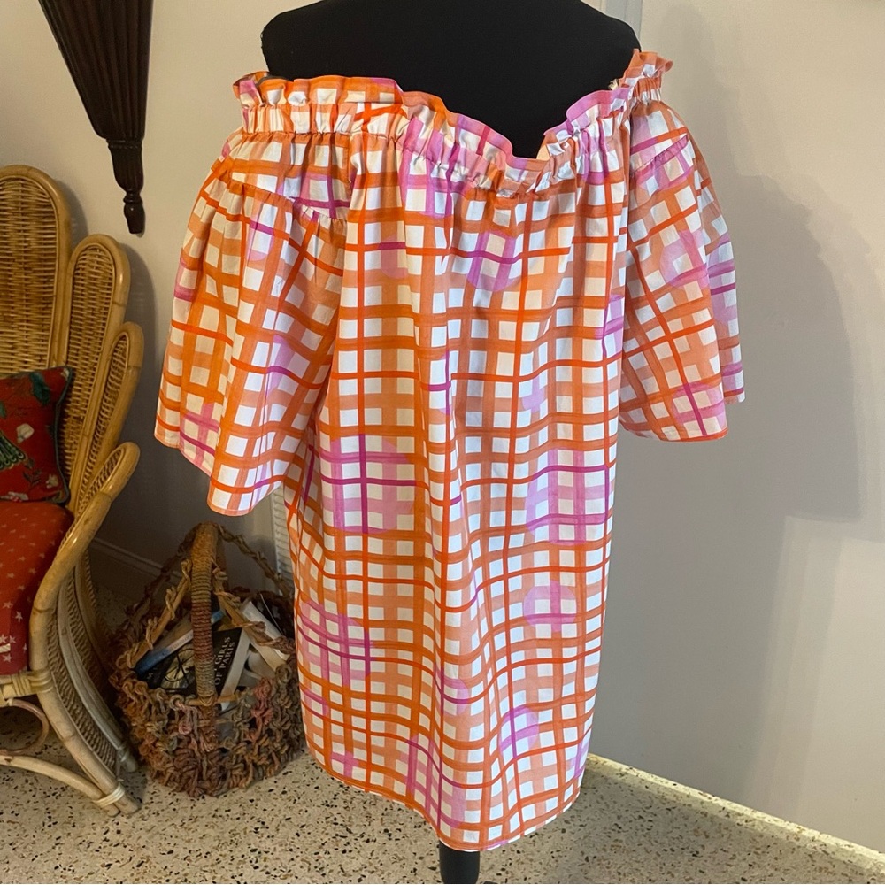 On Or Off Shoulder Pastel Plaid Dress w/ 2 Fabulous Hidden Side Pockets - Picture 6 of 14